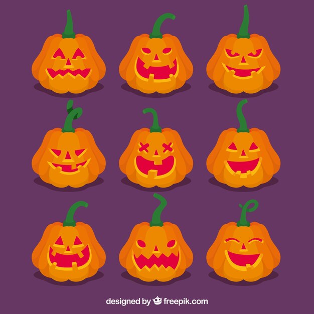 Pack plano de calabazas de halloween graciosas