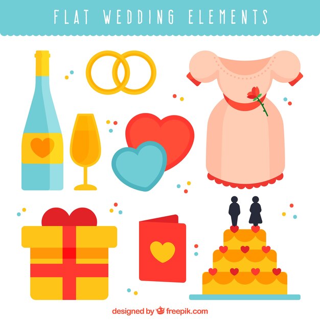 Pack plano de elementos de boda decorativos