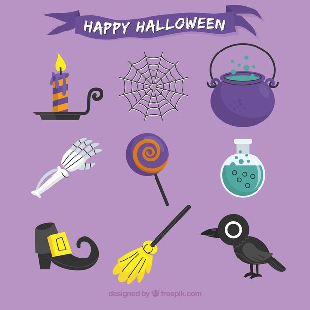 Pack plano de elementos de halloween originales