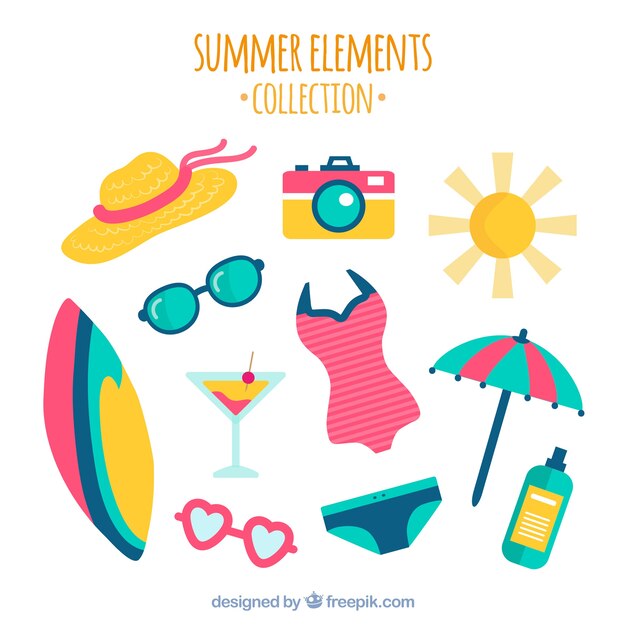 Pack plano de elementos veraniegos decorativos