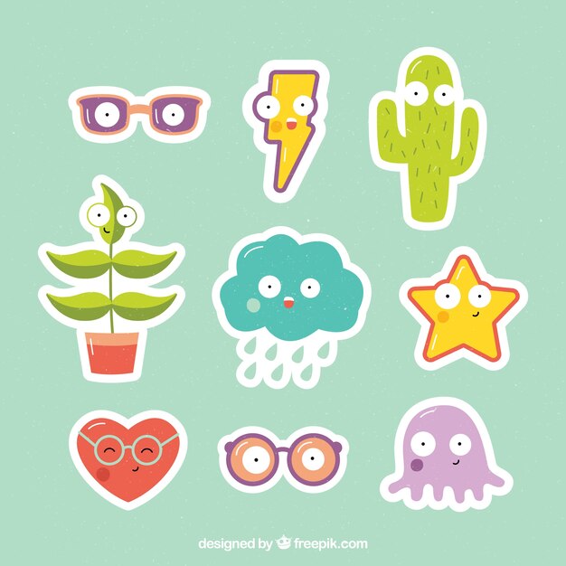 Pack plano de pegatinas graciosas