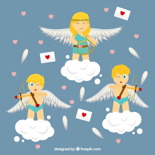 Vector gratuito pack plano de personajes de cupido sonrientes