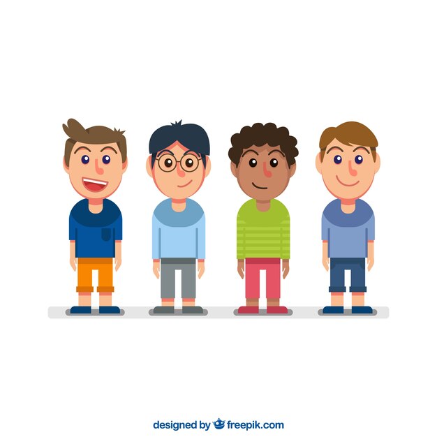 Pack plano de personajes de niños felices
