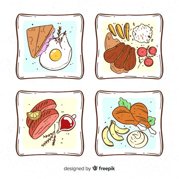 Pack platos de comida dibujados a mano