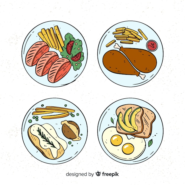 Pack platos de comida dibujados a mano