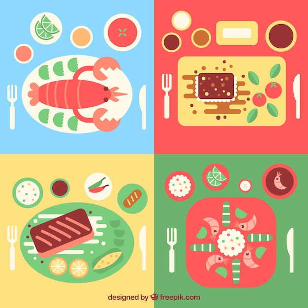 Vector gratuito pack de platos deliciosos de restaurante