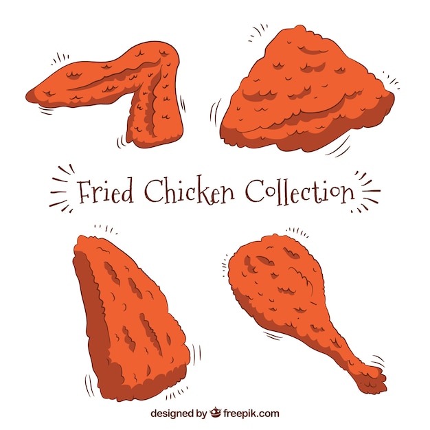 Vector gratuito pack de pollo frito dibujado a mano