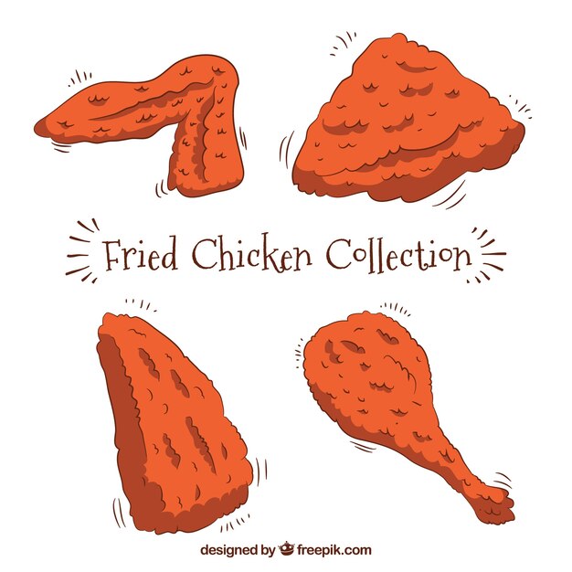 Pack de pollo frito dibujado a mano 