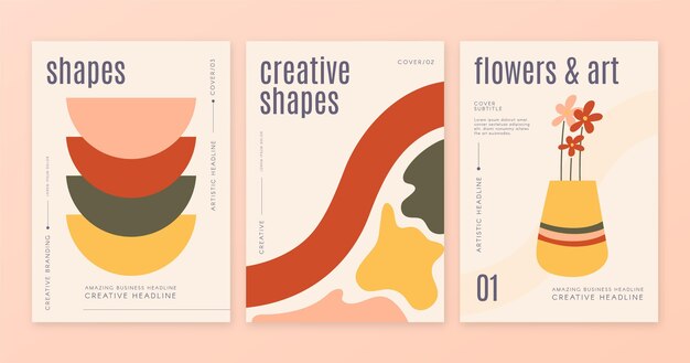 Pack de portadas de formas abstractas dibujadas a mano