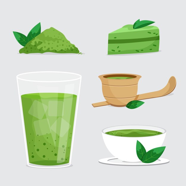 Pack de postres matcha ilustrados