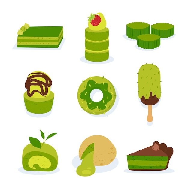 Vector gratuito pack de postres matcha