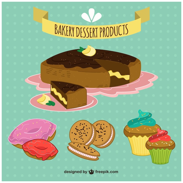 Vector gratuito pack de postres de panadería dibujados a mano