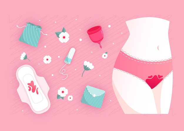 Pack de productos de higiene femenina dibujados