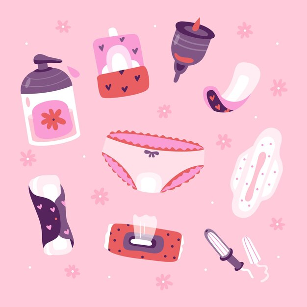 Pack de productos de higiene femenina ilustrados