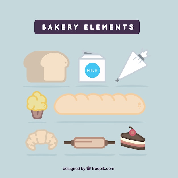 Vector gratuito pack de productos de repostería sabrosa y elementos