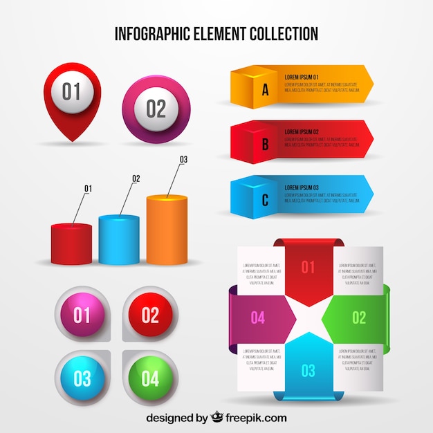 Pack realista de elementos infográficos