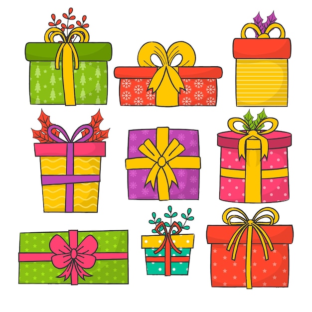 Vector gratuito pack de regalos de navidad dibujados