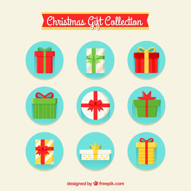 Vector gratuito pack de regalos de navidad en diseño plano