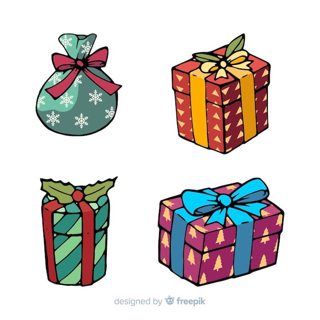 Vector gratuito pack de regalos navideños dibujados a mano