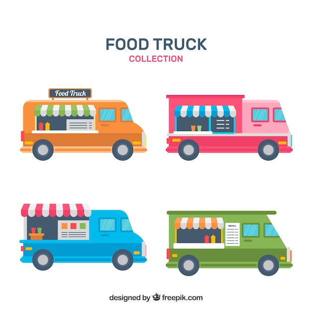 Vector gratuito pack retro de food trucks coloridas