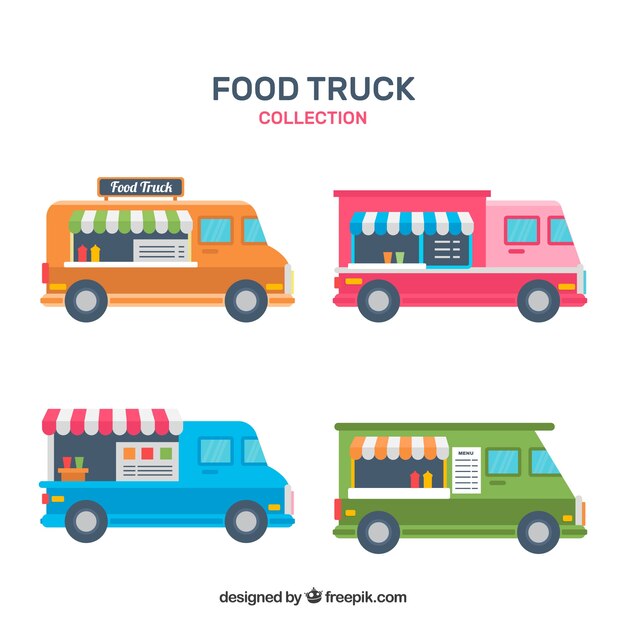 Pack retro de food trucks coloridas