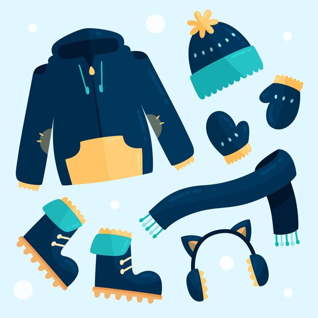 Pack de ropa de invierno acogedora de diseño plano