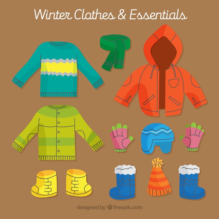 Vector gratuito pack de ropa de invierno para niño