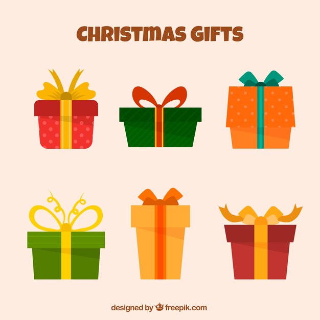 Pack de seis cajas de regalos en diseño plano 
