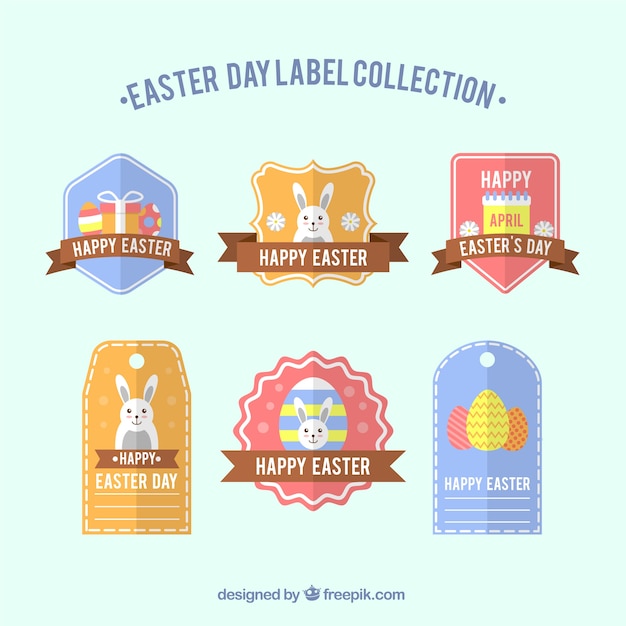 Vector gratuito pack de seis etiquetas de pascua