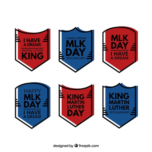 Vector gratuito pack de seis insignias para el día de martin luther king