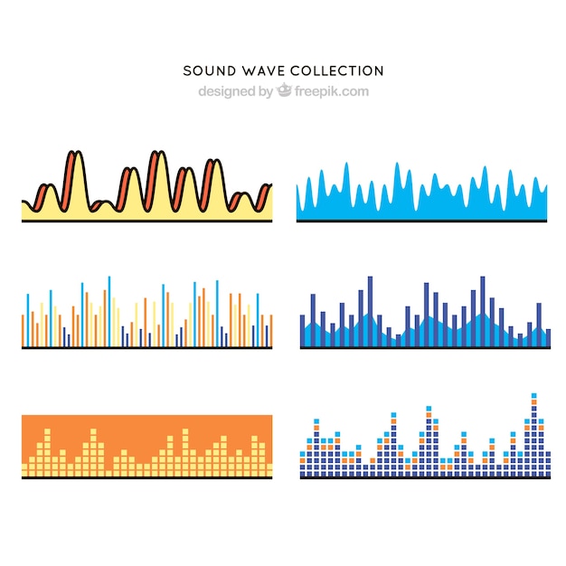 Vector gratuito pack de seis ondas sonoras con variedad de diseños