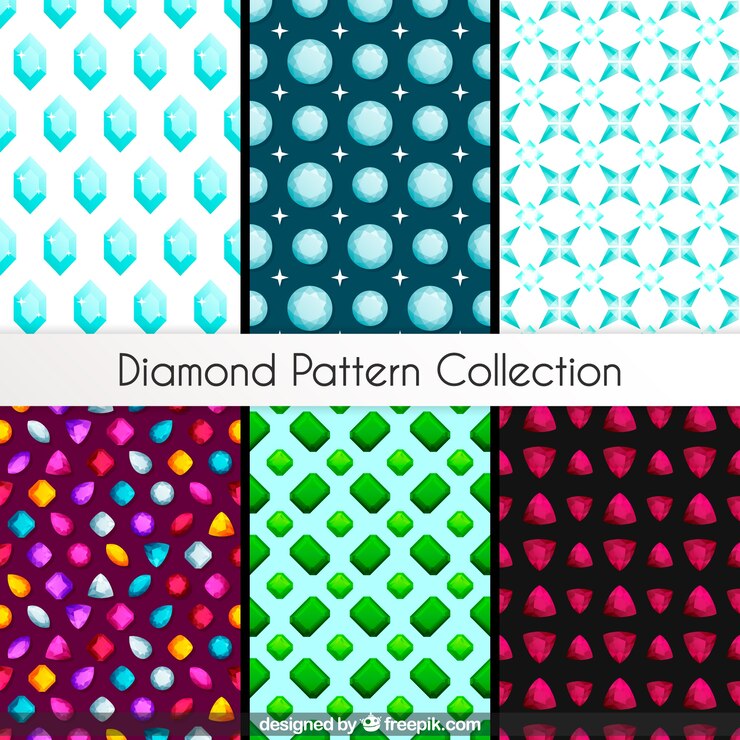 Vector gratuito pack de seis patrones con gemas preciosas