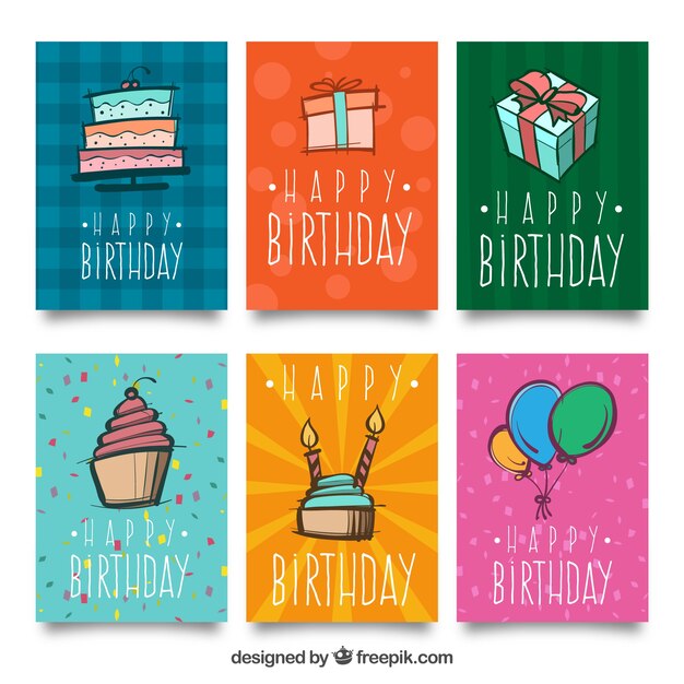 Pack de seis tarjetas de cumpleaños con dibujos 