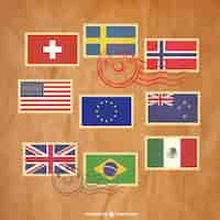 Vector gratuito pack de sellos de banderas de países
