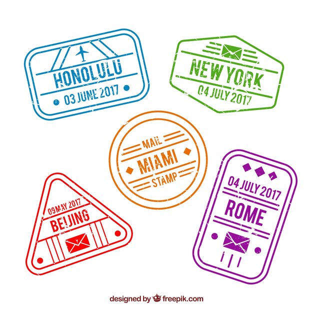 Pack de sellos de ciudades en estilo vintage