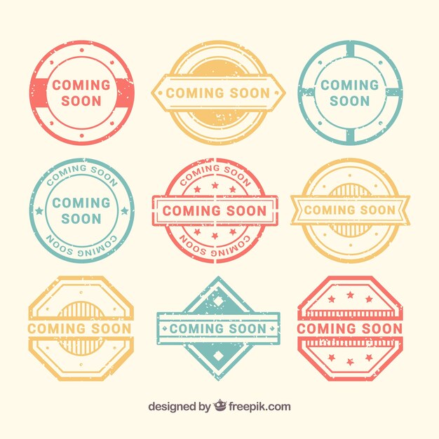 Pack de sellos de próximamente decorativos en colores pastel