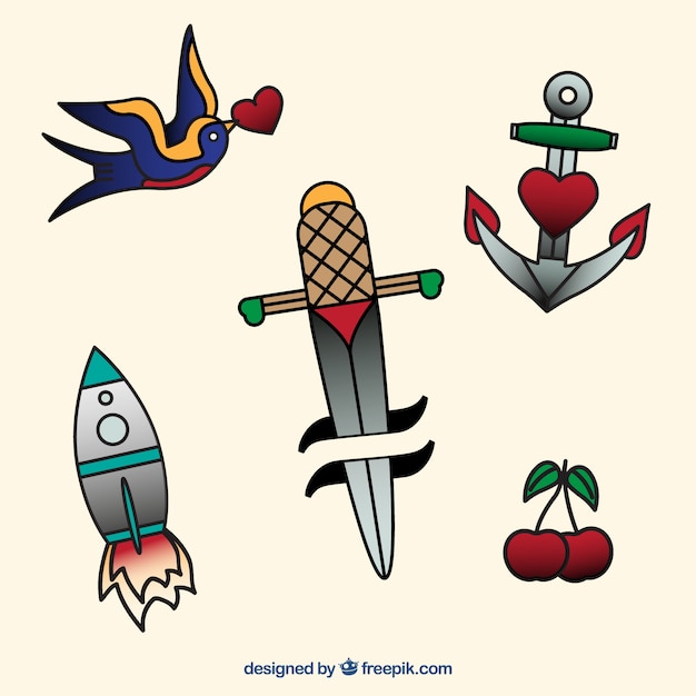 Vector gratuito pack de sencillos tatuajes dibujados a mano