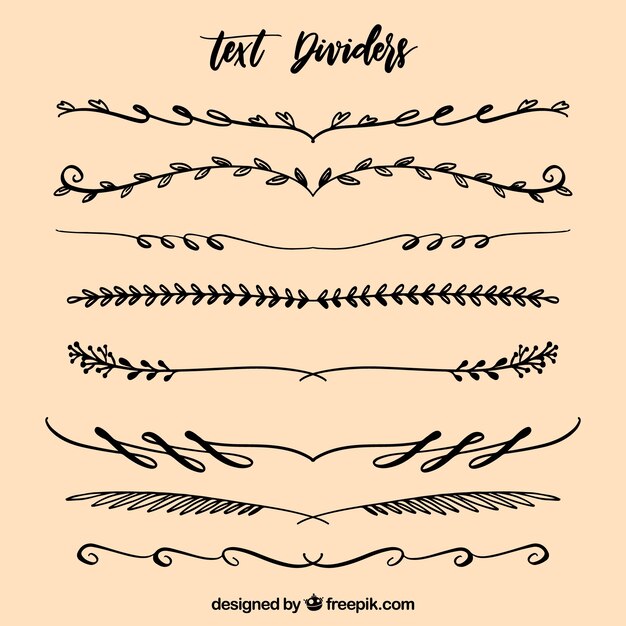 Pack de separadores de texto decorativos dibujados a mano 