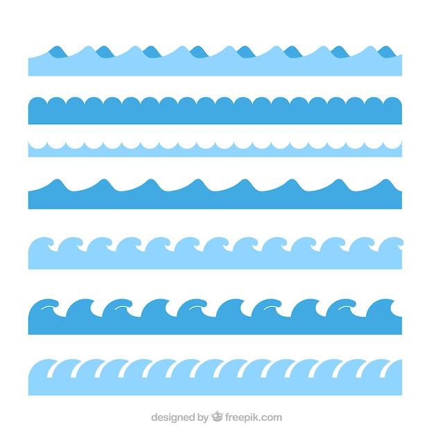 Pack de siete olas diferentes en diseño plano