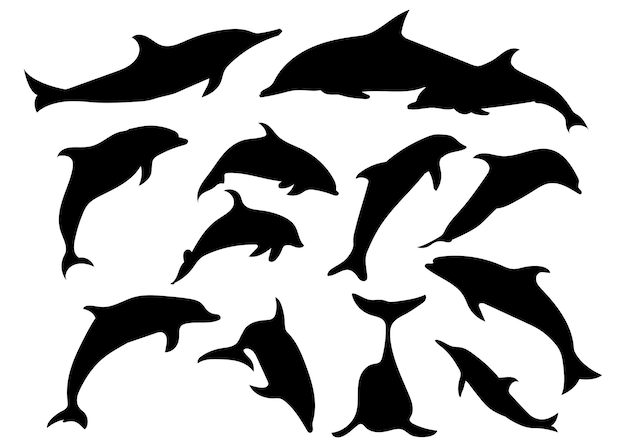 Vector gratuito pack de siluetas de delfines de siluetas de peces