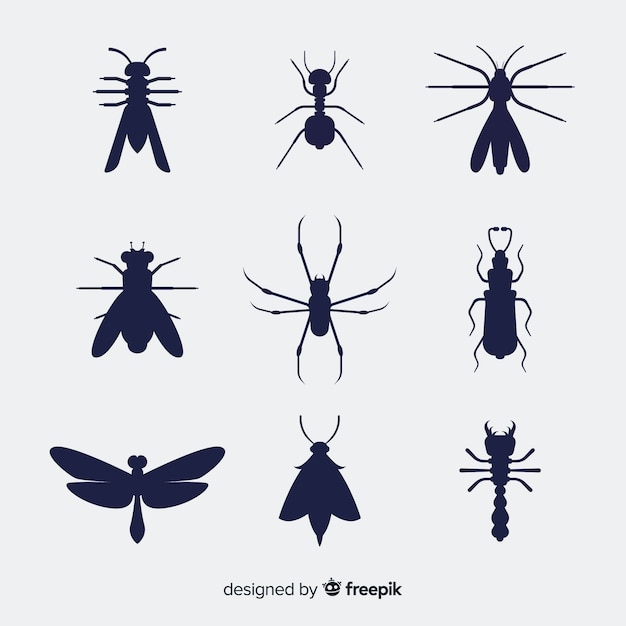 Vector gratuito pack siluetas insectos