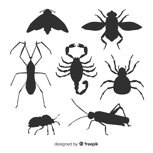 Vector gratuito pack siluetas insectos