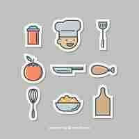 Vector gratuito pack de simpáticas pegatinas de cocina