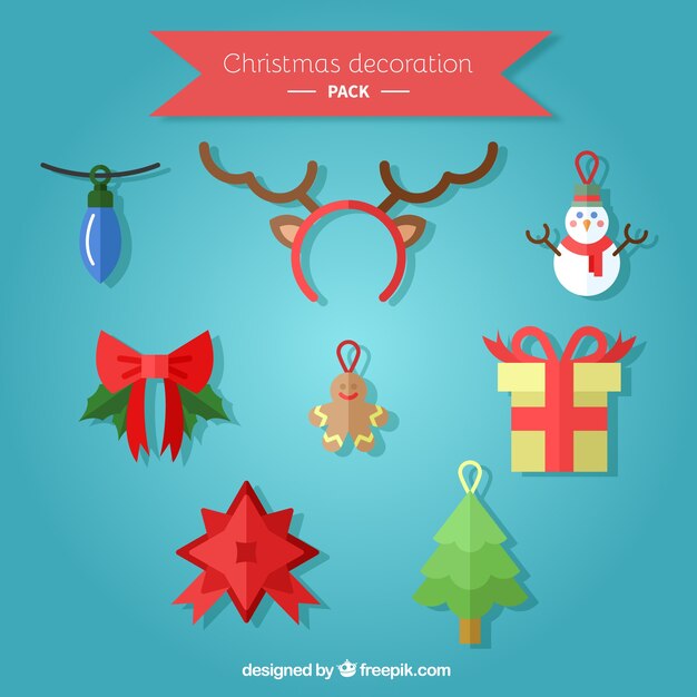Pack de simpáticos accesorios navideños en diseño plano 