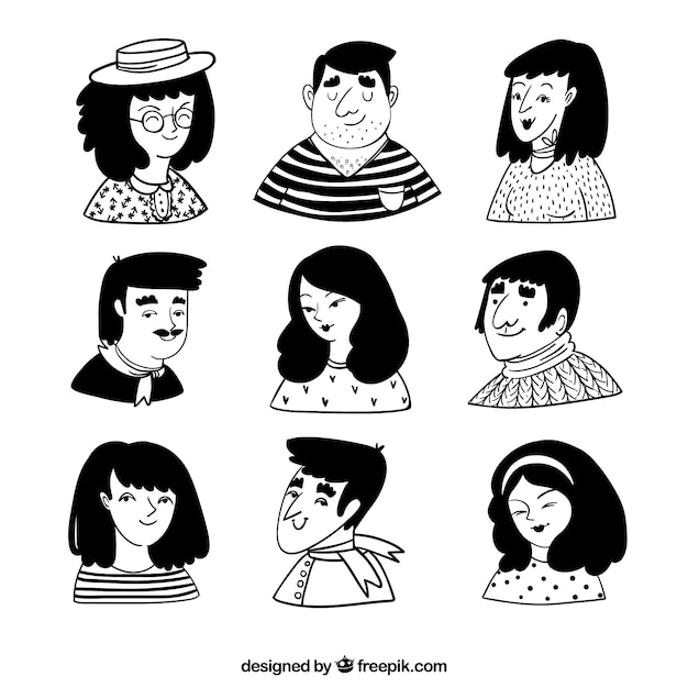 Pack de simpáticos avatares de personas dibujadas a mano 