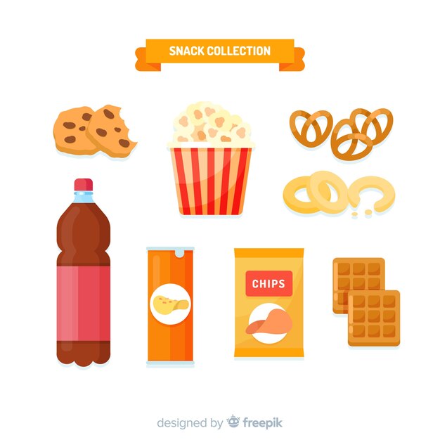 Pack de snacks en diseño flat