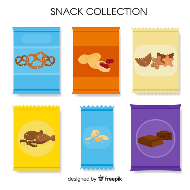 Pack de snacks en estilo flat