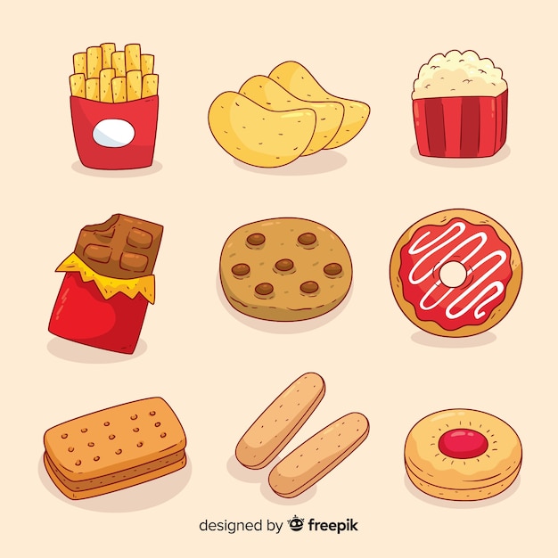 Vector gratuito pack de snacks ricos