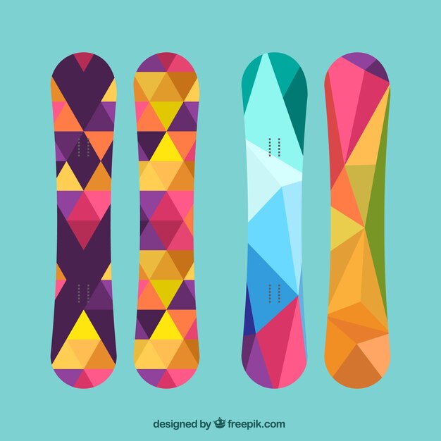 Pack de snowboard en estilo poligonal 