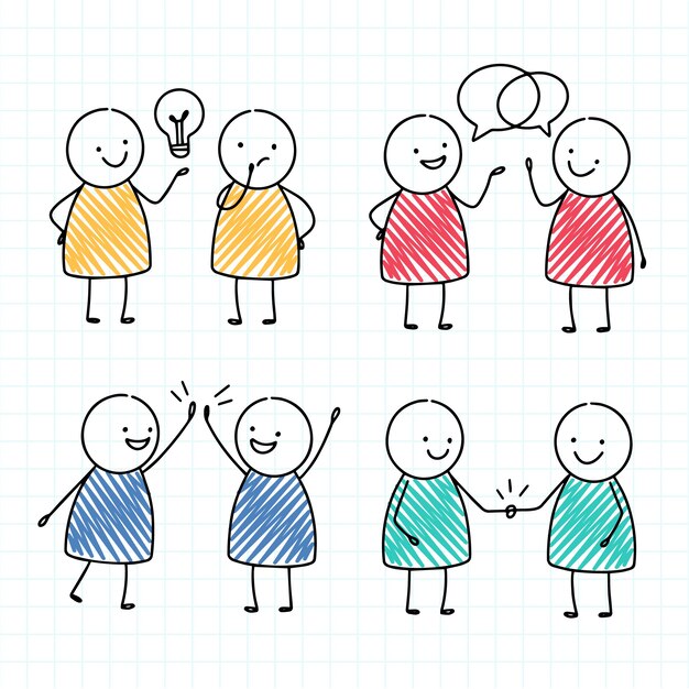Pack stickman colorido dibujado a mano